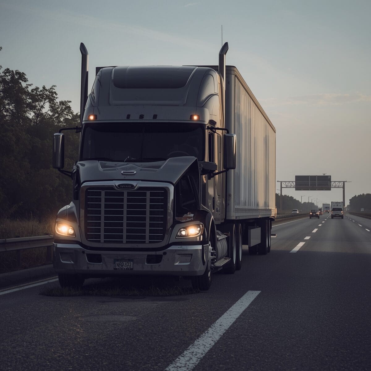 Large truck on highway after collision
